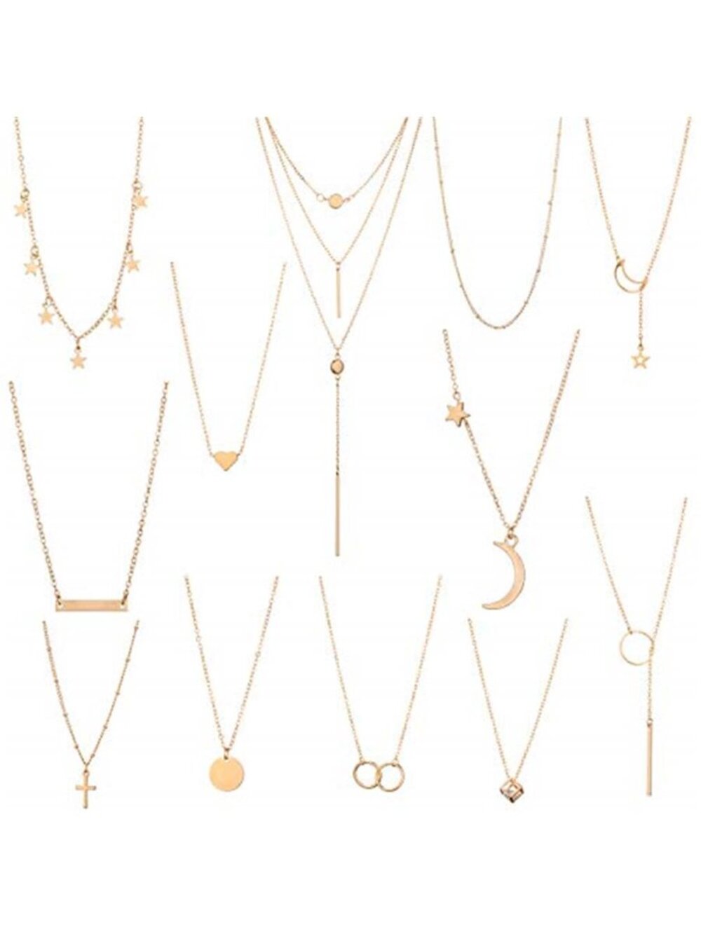 Starain 12Pcs Layered Choker Necklace Fashion Multilayer Chain Necklace Simple